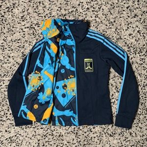 Adidas x Superlative Conspiracy Track Jacket Navy Blue Three Stripe Size Small